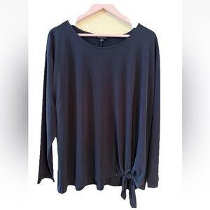 Lane Bryant Women's Navy Blue Knit Tie Front Long Sleeve Blouse Size 18